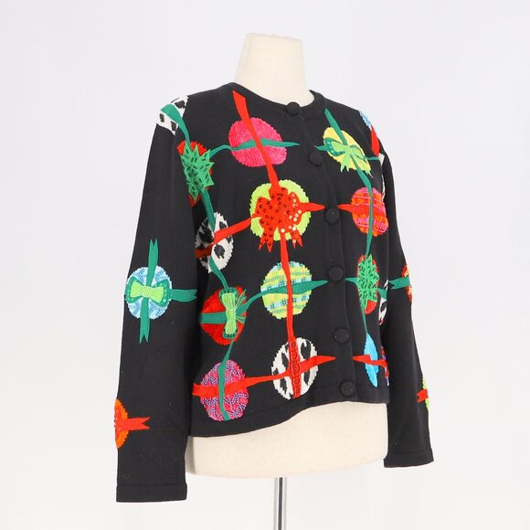 VINTAGE BEREK Sequin Beaded Holiday Ornament Knit Cardigan Sweater Size L - Picture 2 of 9